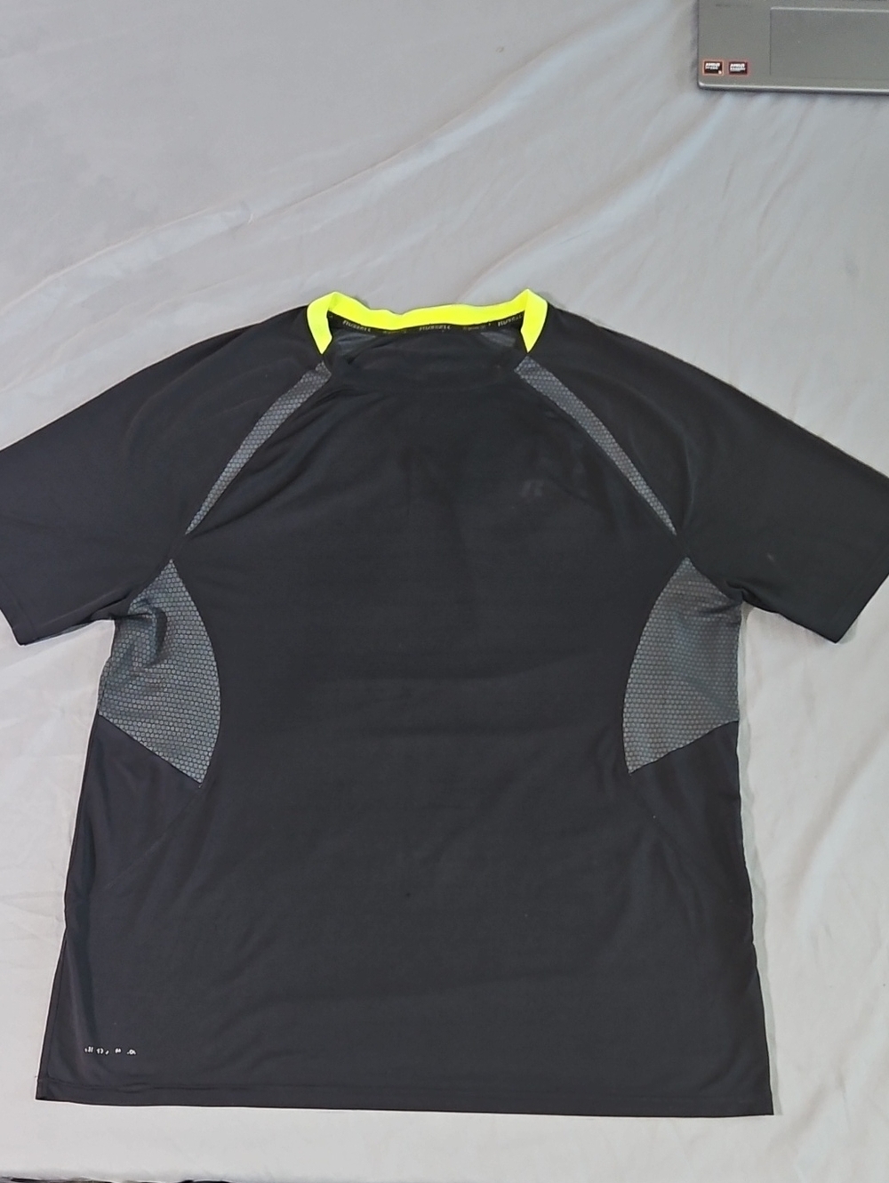 Russell Athletic Men's Black Rash Guard with Neon Yellow Neck